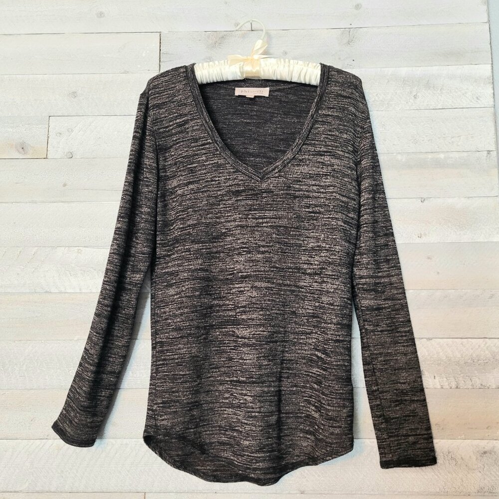 Heathered Brown Shirt Long Sleeve V-neck Hiking Layering  Loungewear.